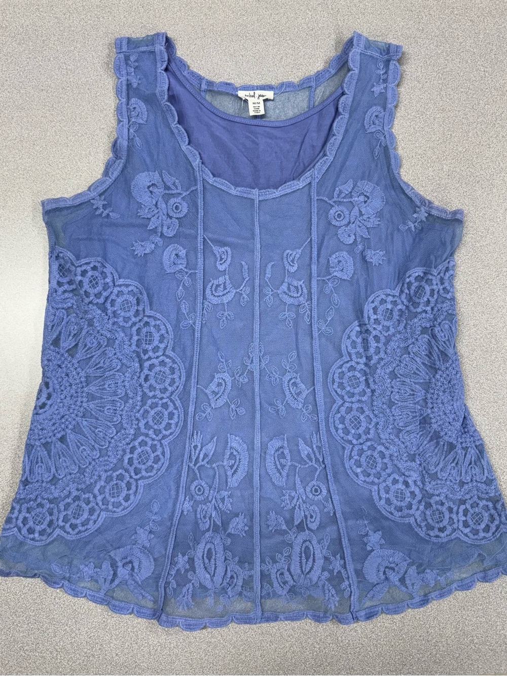 Tribal Jeans Periwinkle Embroidered Sleeveless Tank Top